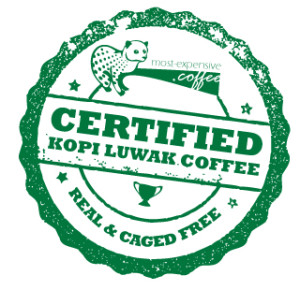 The emblem of the most-expensive.coffee real & caged free certification. 